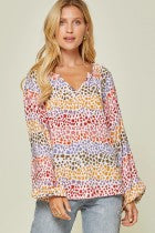 Multi-Colored Balloon Sleeve Blouse