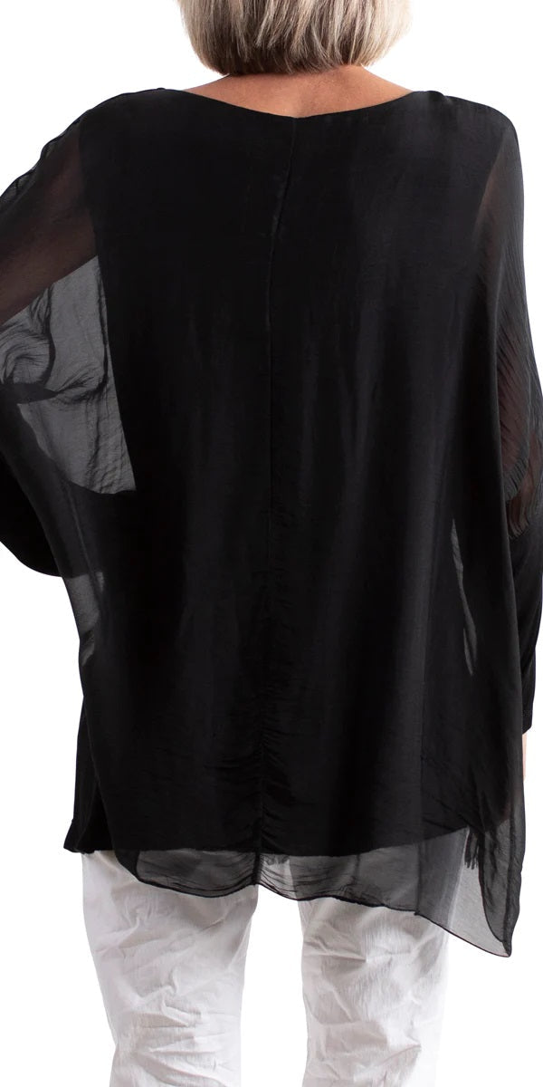 SARNO SILK KAFTAN ROUND NECK TOP in BLACK