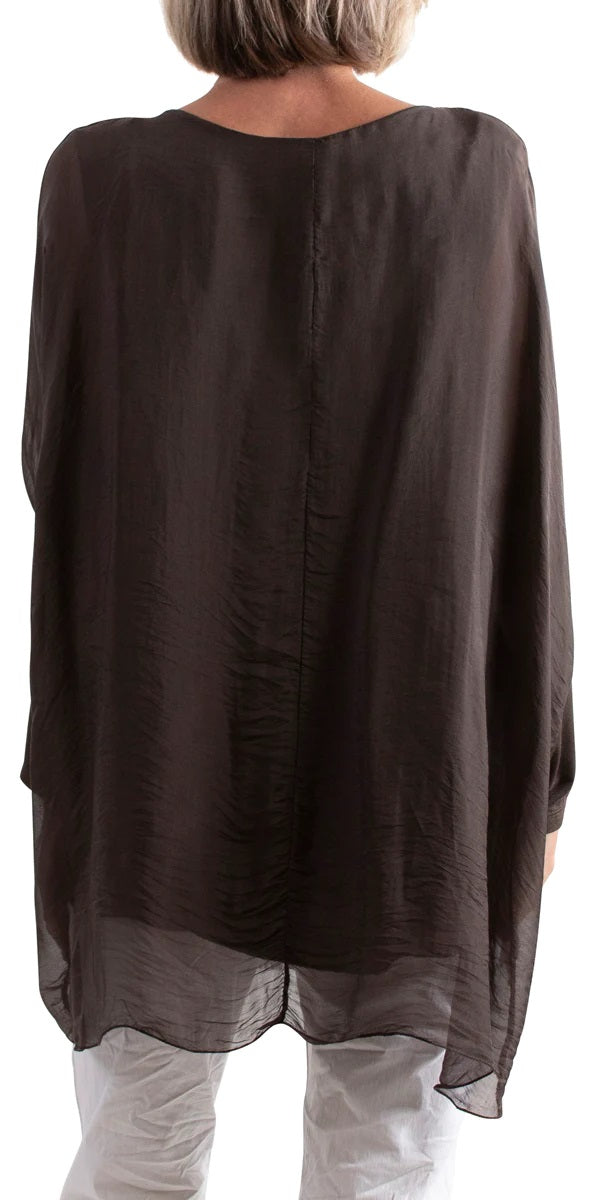 SARNO SILK KAFTAN ROUND NECK TOP in CHOCOLATE