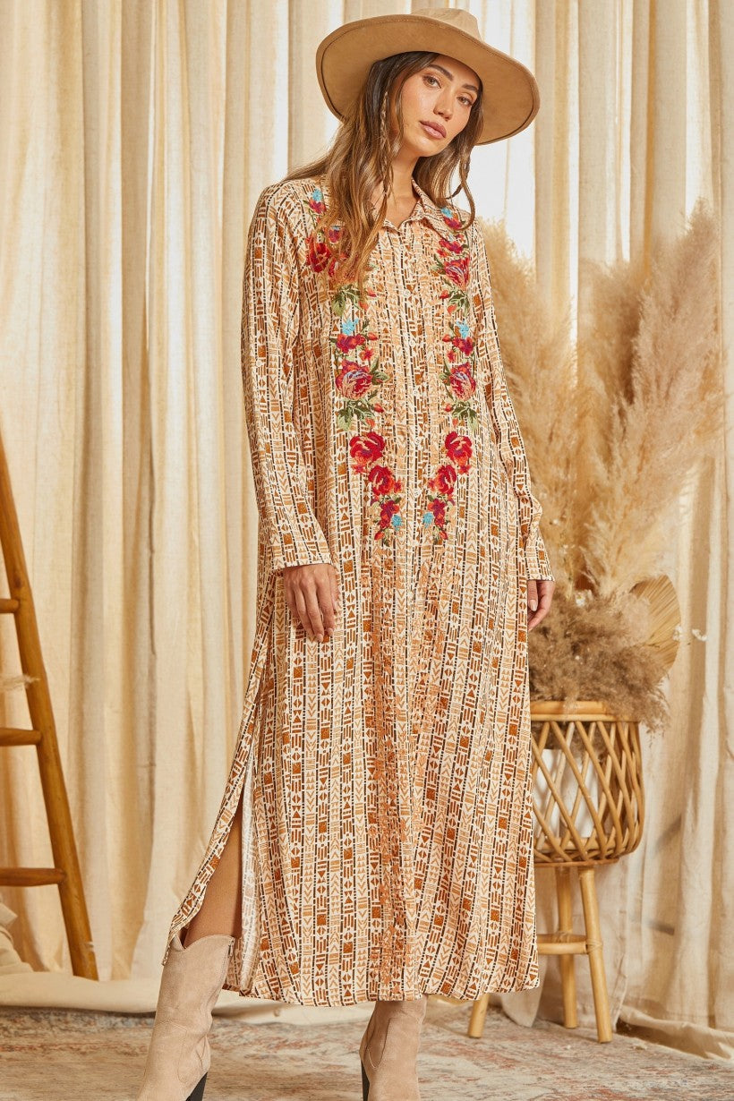 SAVANNA JANE MOCHA MAXI SHIRT DRESS