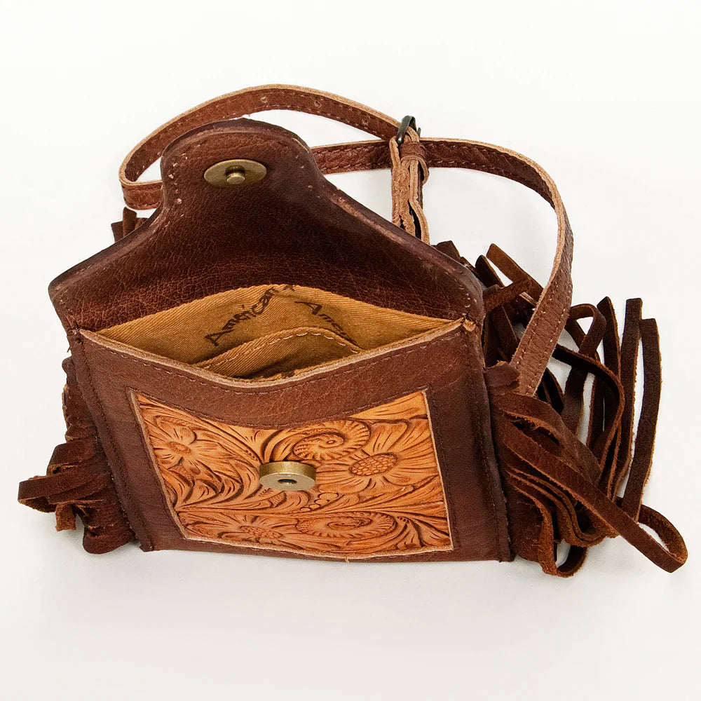 AMERICAN DARLING TOOLED LEATHER CROSSBODY WITH FRINGE