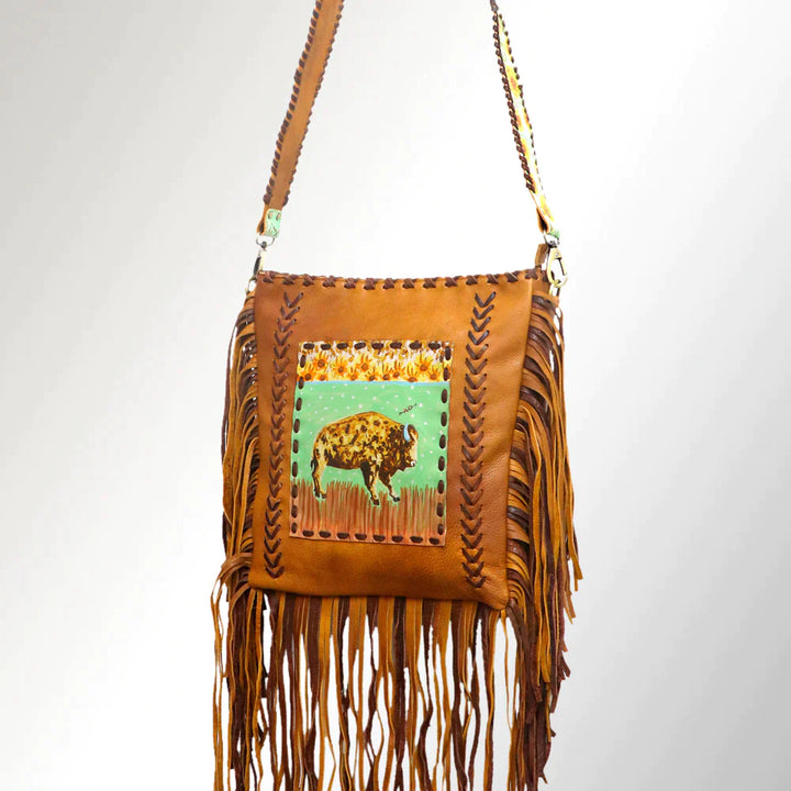 AMERICAN DARLING CONCEALED CARRY LEATHER PAINTED PURSE WITH FRINGE