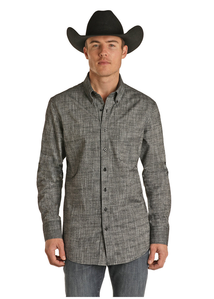 Rock and Roll Cowboy Black Chambray Long Sleeve Buttondown Men's Shirt