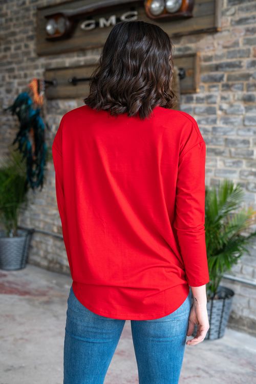 RED BUTTON DOWN TIE FRONT SHIRT