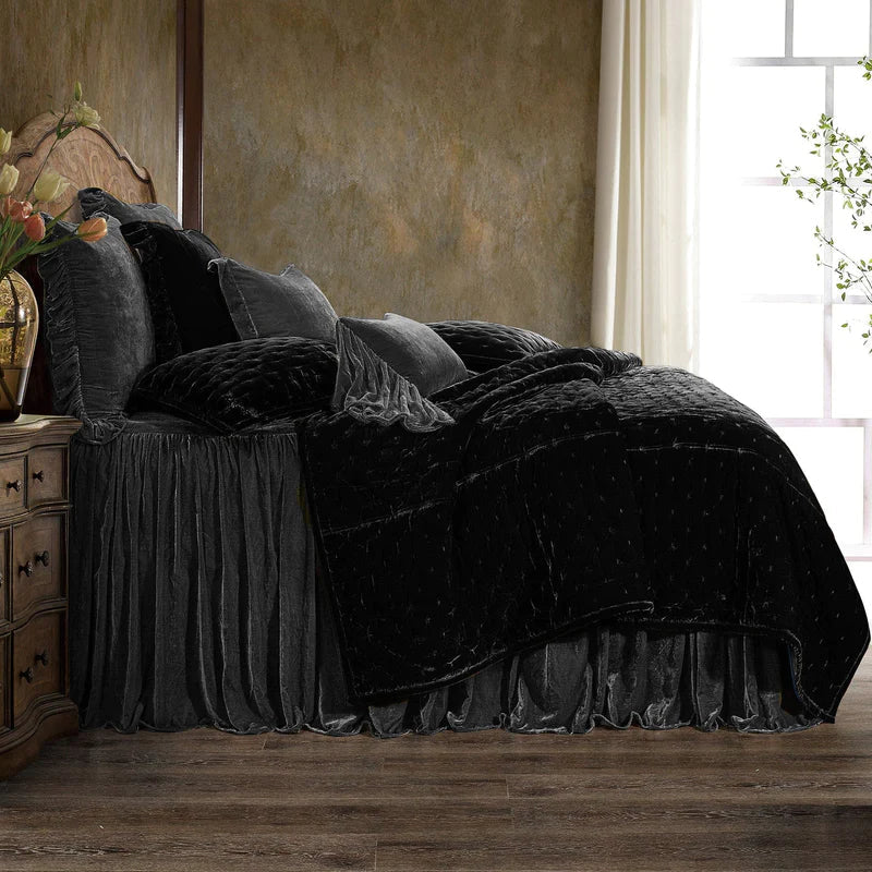 STELLA FAUX SILK VELVET BEDSPREAD SET in DARK SLATE, KING