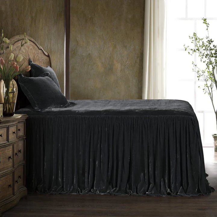 STELLA FAUX SILK VELVET BEDSPREAD SET in DARK SLATE, KING