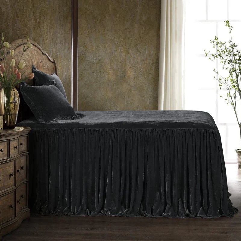 STELLA FAUX SILK VELVET BEDSPREAD SET in DARK SLATE, QUEEN