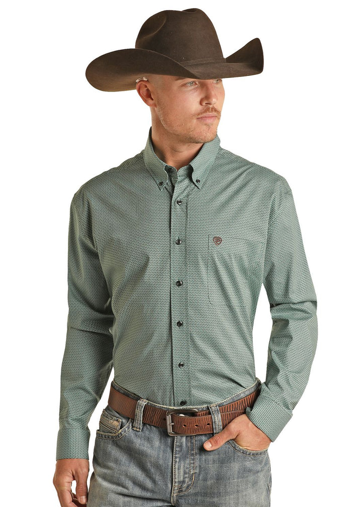 Panhandle Men's Turquoise Geo Print Shirt