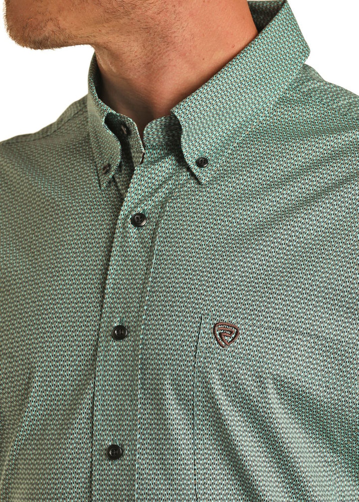 Panhandle Men's Turquoise Geo Print Shirt