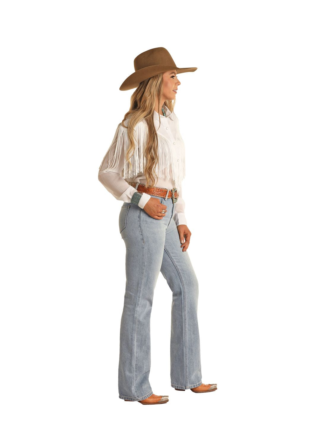 Rock & Roll Ladies Light Wash Yoke Detailed High Rise