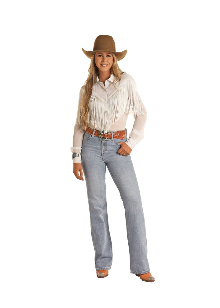 Rock & Roll Ladies Light Wash Yoke Detailed High Rise