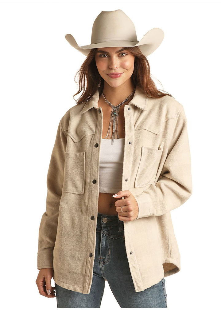 Rock & Roll Cowgirl Women's Western Conversational Shacket- Natural