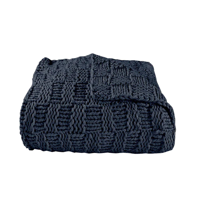 CHESS KNIT THROW, 50X60 in NAVY