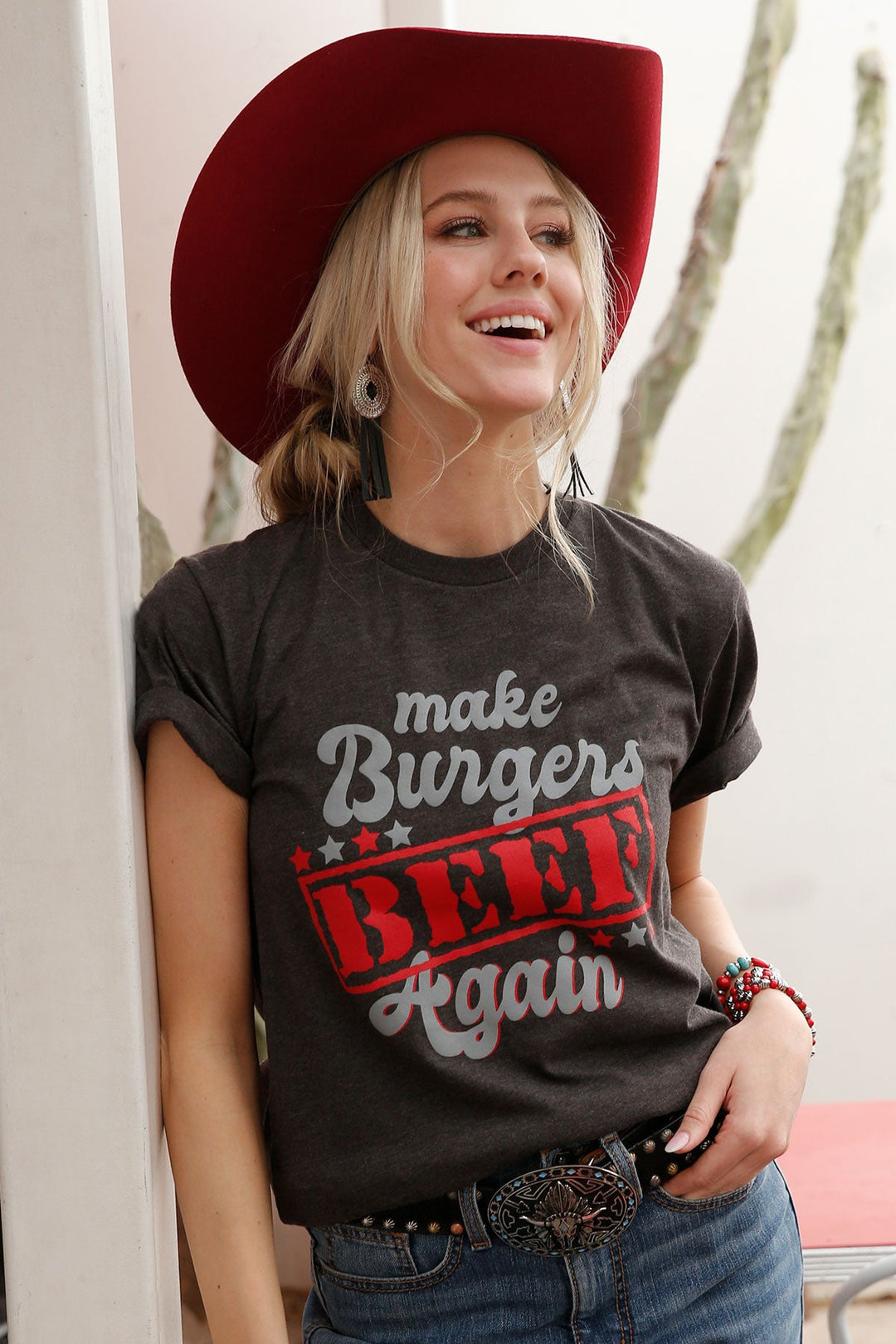 CINCH WOMEN'S MAKE BURGER BEEF AGAIN TEE - BLACK