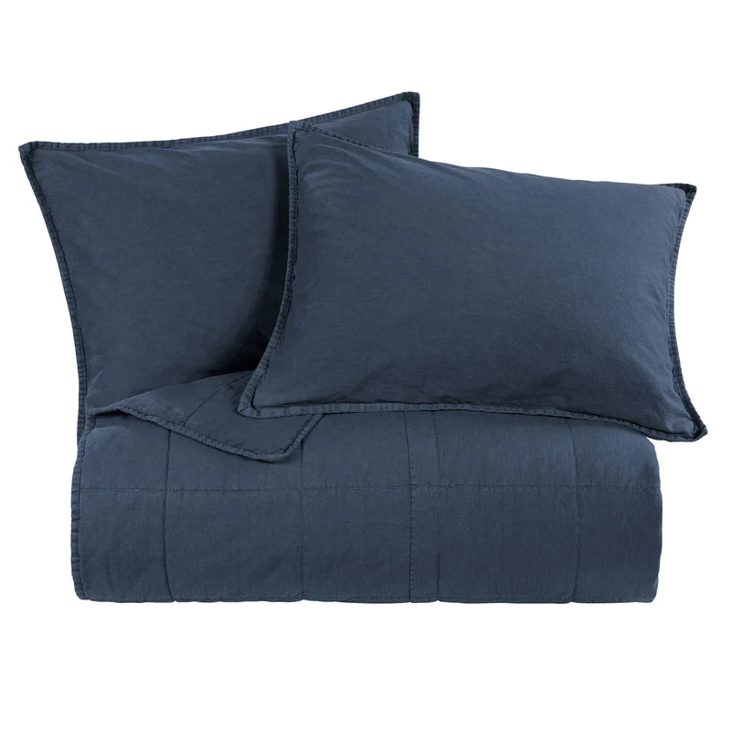 STONEWASHED COTTON CANVAS COVERLET in DENIM, KING