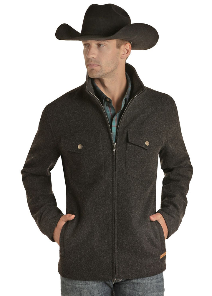 Powder River Mens Black Solid Wool Coat