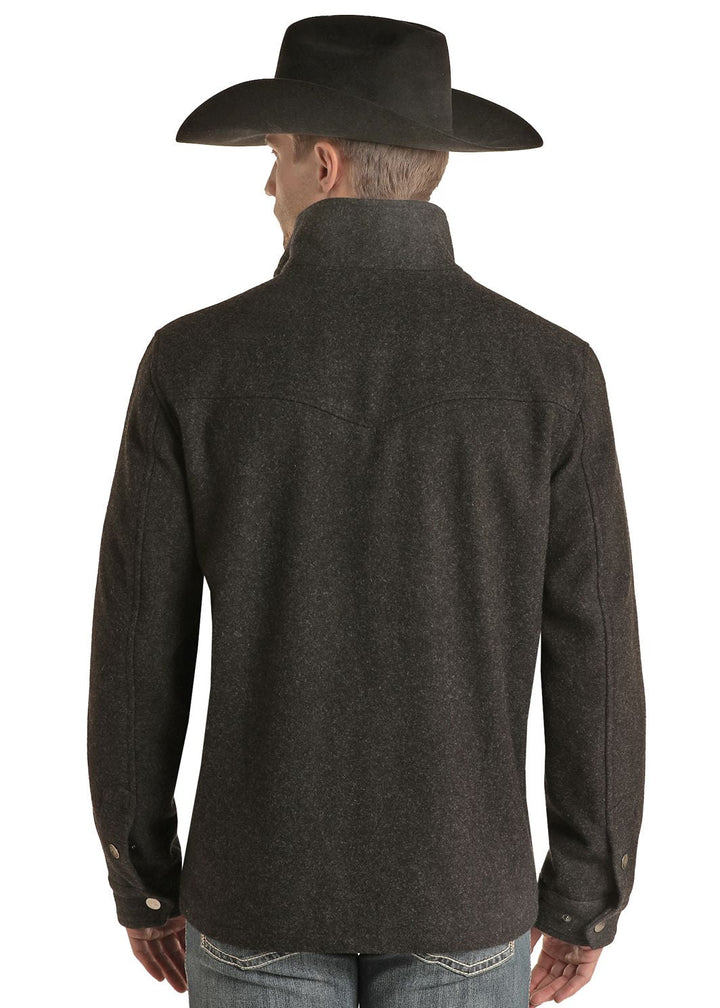 Powder River Mens Black Solid Wool Coat