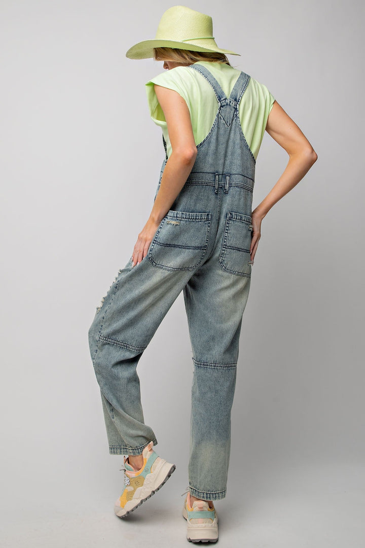 WASHED DENIM OVERALLS/JUMPSUIT