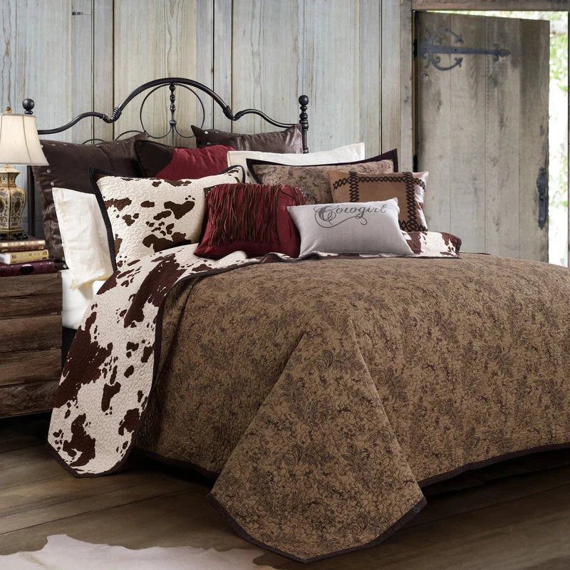 ELSA COWHIDE REVERSIBLE QUILT SET in CHOCOLATE, TWIN