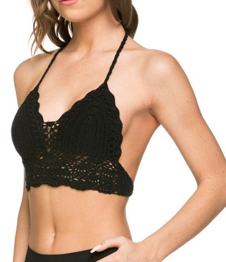 CROCHETED HALTER TOP in BLACK