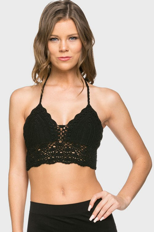 CROCHETED HALTER TOP in BLACK