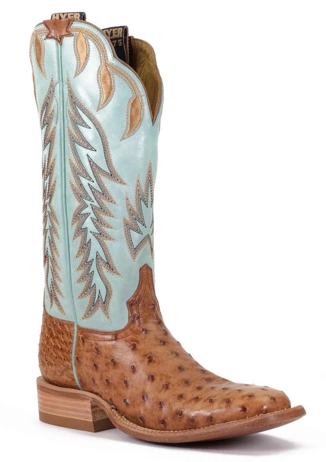 *40% OFF AT CHECKOUT* HYER "HARPER" FULL QUILL OSTRICH LADIES BOOTS in BRANDY/ROBIN'S EGG