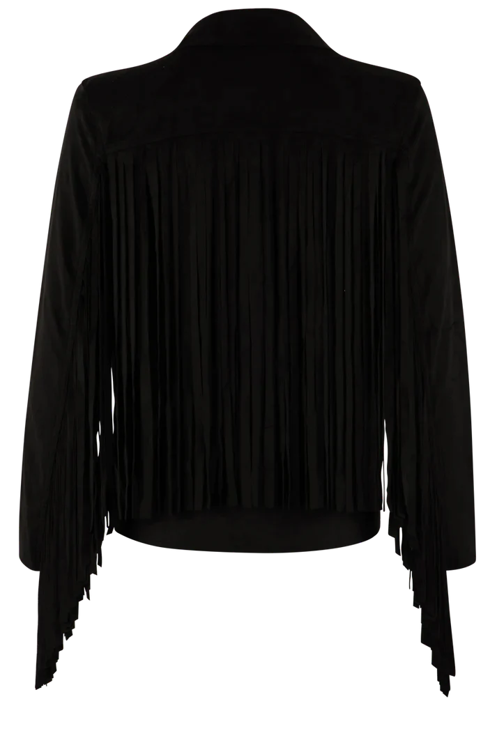 W.A.Y. SUEDE FRINGE JACKET in BLACK