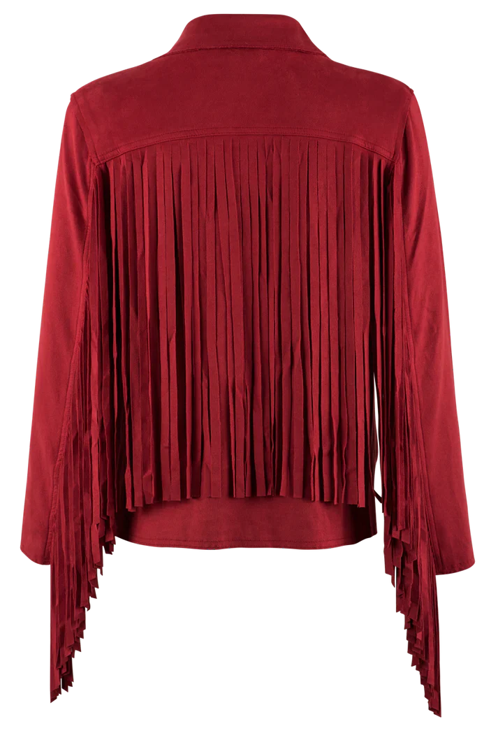 W.A.Y. SUEDE FRINGE JACKET in RED