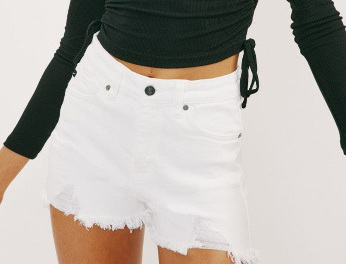 KANCAN WHITE DENIM HIGH RISE SHORTS