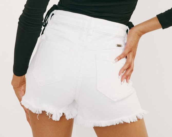 KANCAN WHITE DENIM HIGH RISE SHORTS