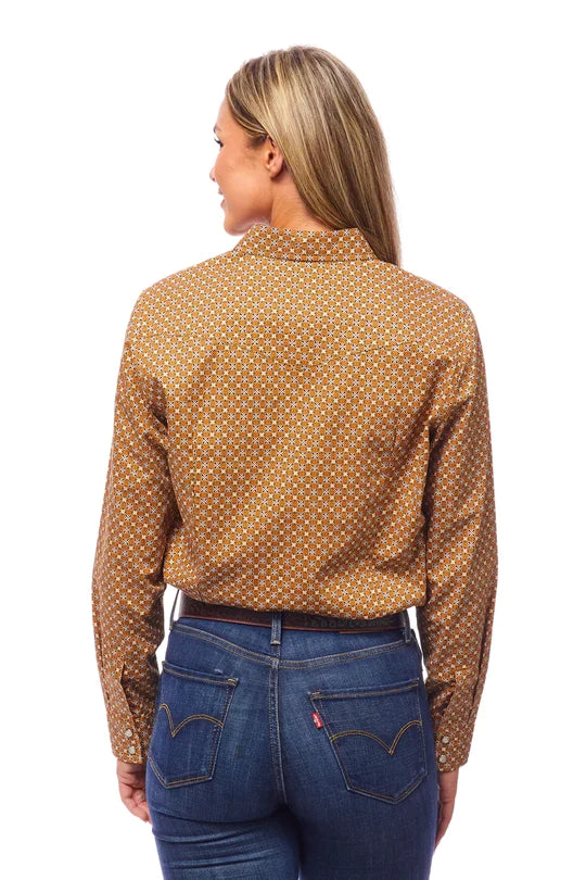 RODEO CLOTHING WOMEN'S LONG SLEEVE PRINT WESTERN SHIRT in TAN