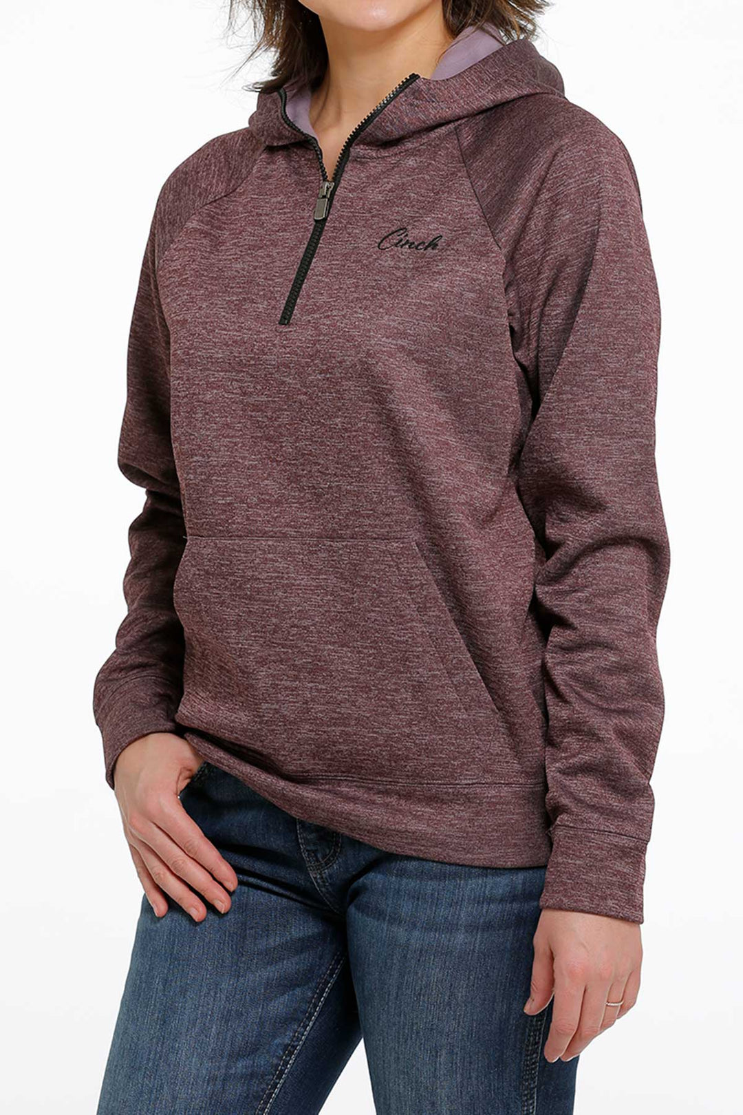 CINCH WOMEN'S FLEECE 1/2 ZIP HOODIE - HEATHER PURPLE