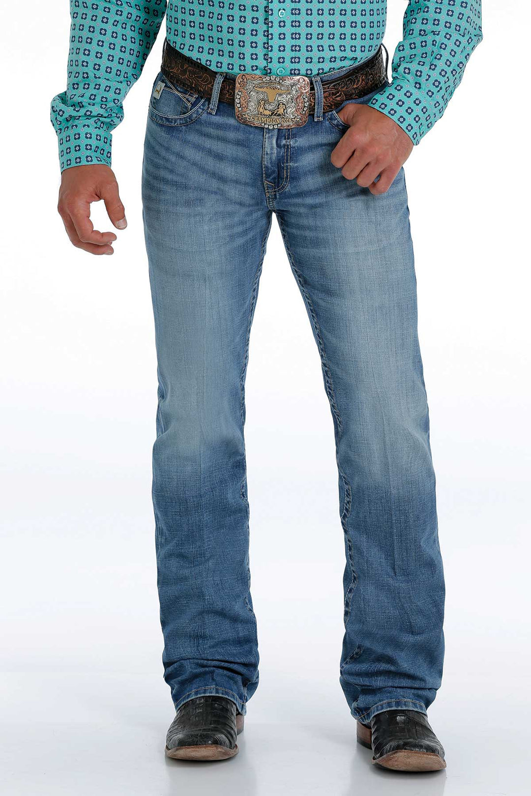 Cinch Men's Ian Performance Slim Bootcut Jeans - Medium Stone Wash