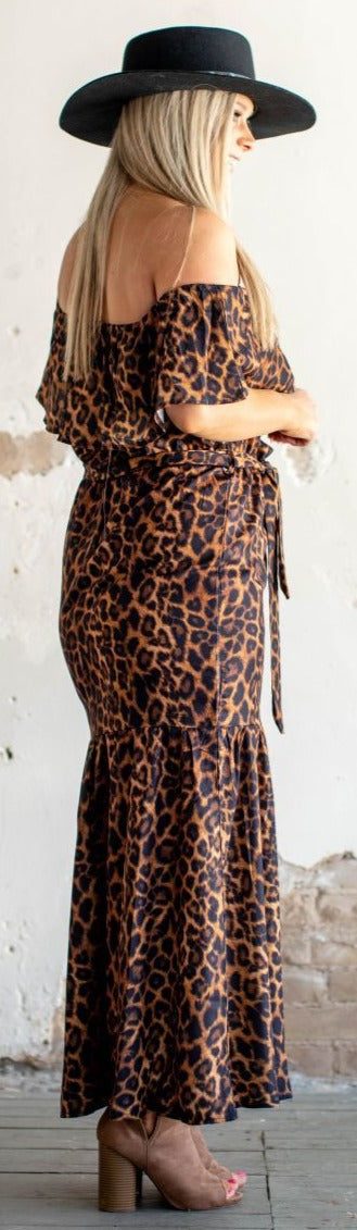 LEOPARD OFF THE SHOULDER MAXI DRESS