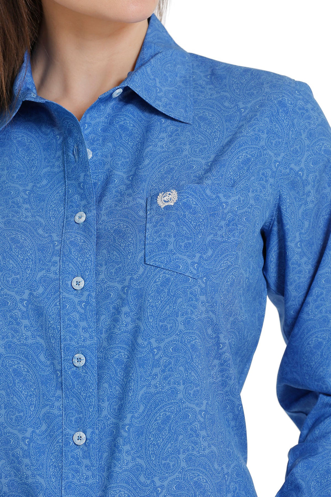 CINCH WOMEN’S ROYAL BLUE PAISLEY AREANA FLEX LONG SLEEVE WESTERN SHIRT - BLUE