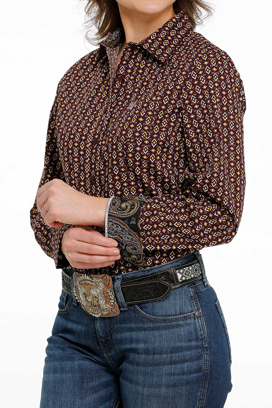 CINCH WOMEN'S BUTTON-DOWN WESTERN SHIRT - PURPLE / GOLD