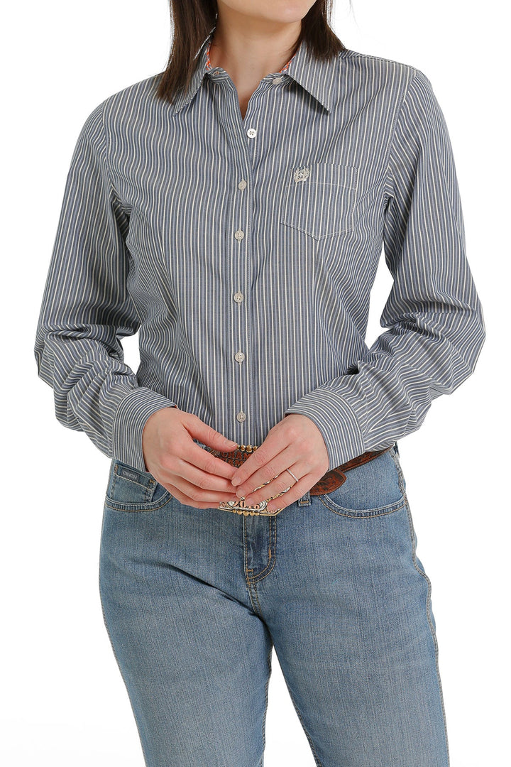 WOMEN'S CINCH DENIM STRIPE LONG SLEEVE BUTTON UP SHIRT