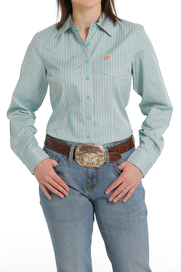 CINCH WOMEN'S BUTTON-DOWN WESTERN SHIRT - BLUE / LIGHT BLUE