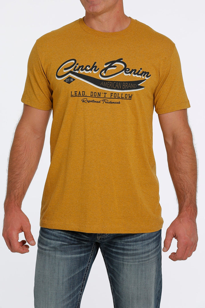 CINCH MENS "LEAD DON'T FOLLOW" TEE -- GOLD