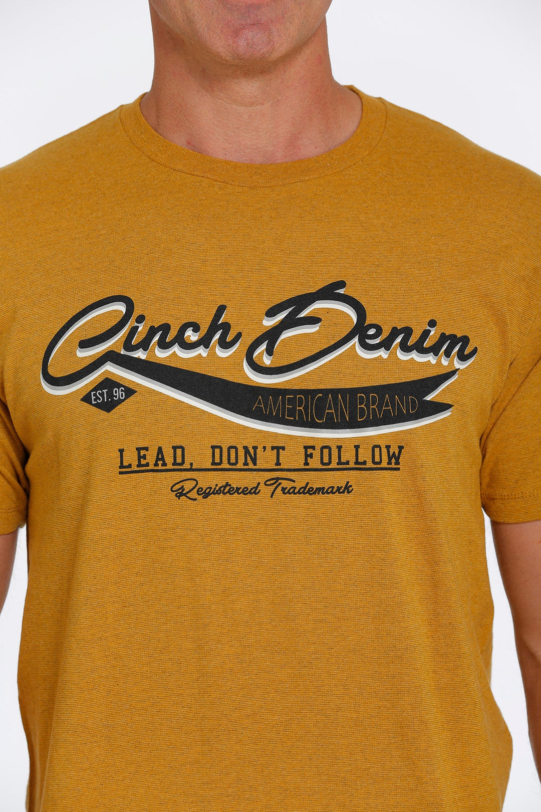 CINCH MENS "LEAD DON'T FOLLOW" TEE -- GOLD