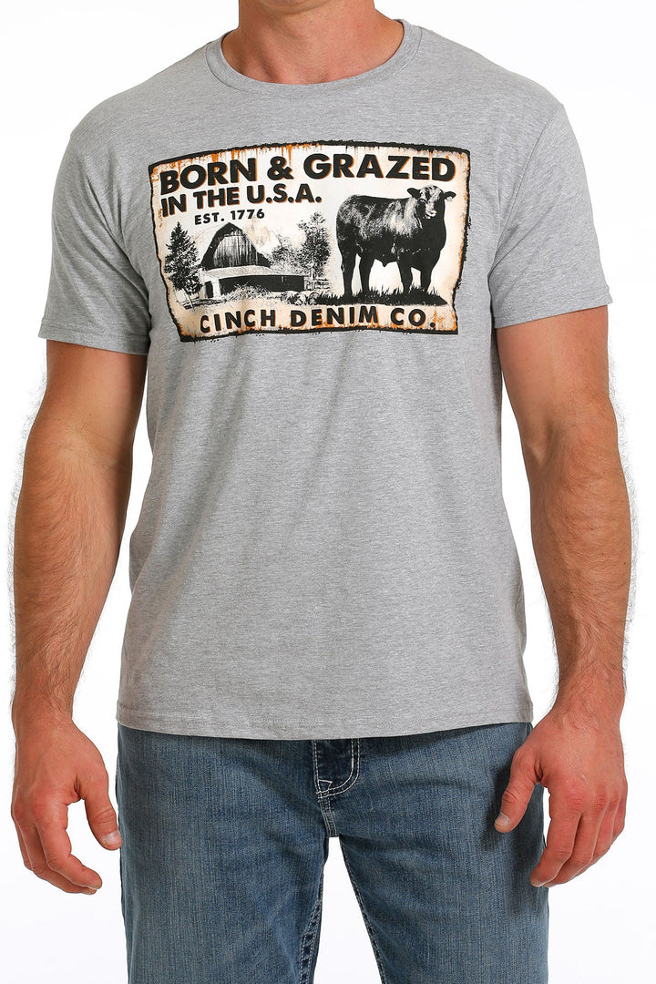 CINCH MEN'S "BORN & GRAZED" TEE SHIRT- GREY