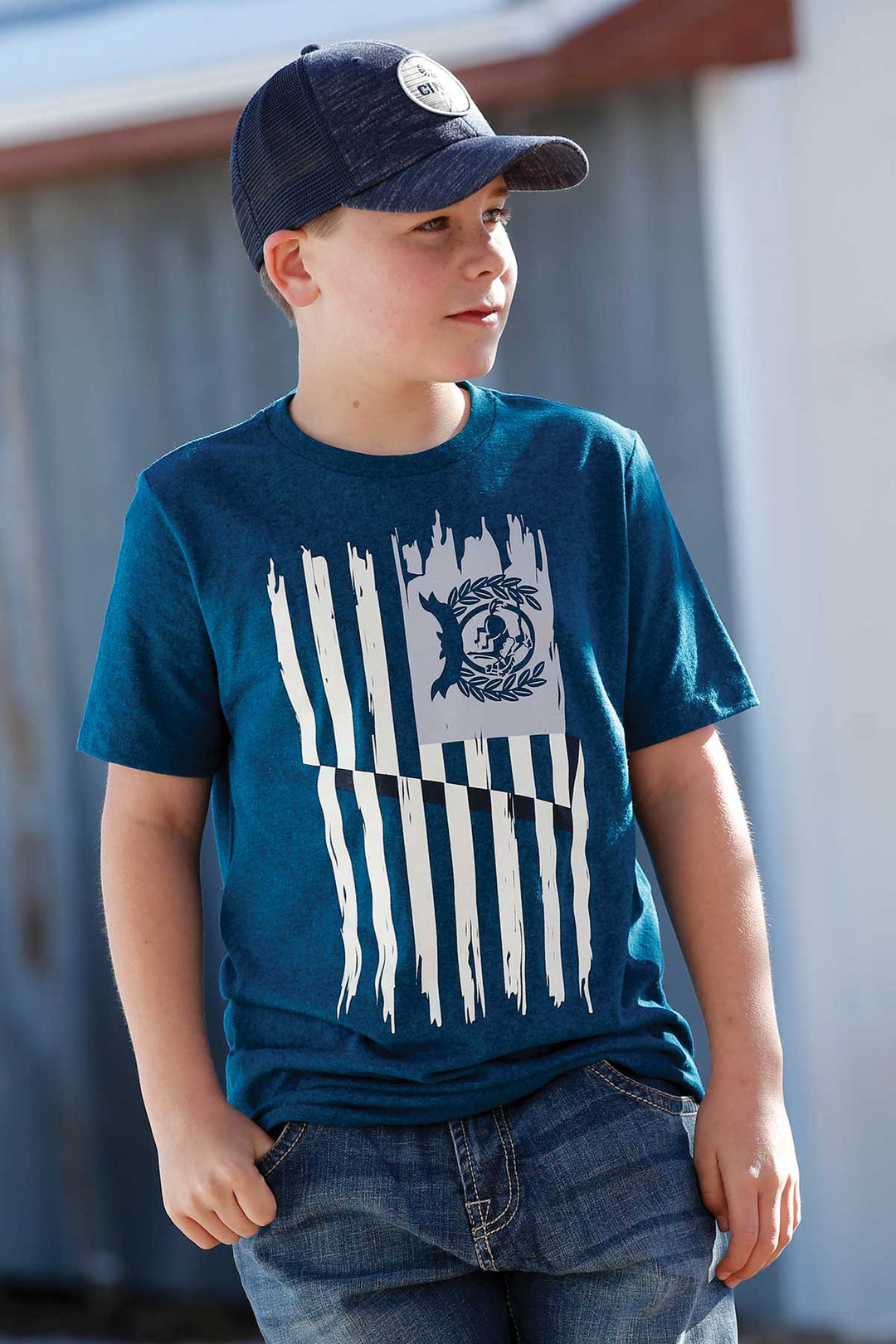 Cinch BOYS PRINT TEE - HEATHERED TEAL