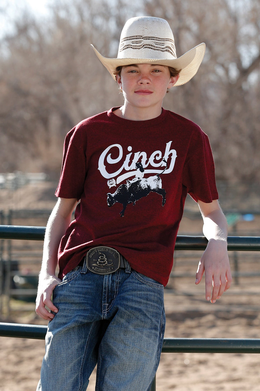 Cinch Boys' Burgandy Short Sleeve Tee