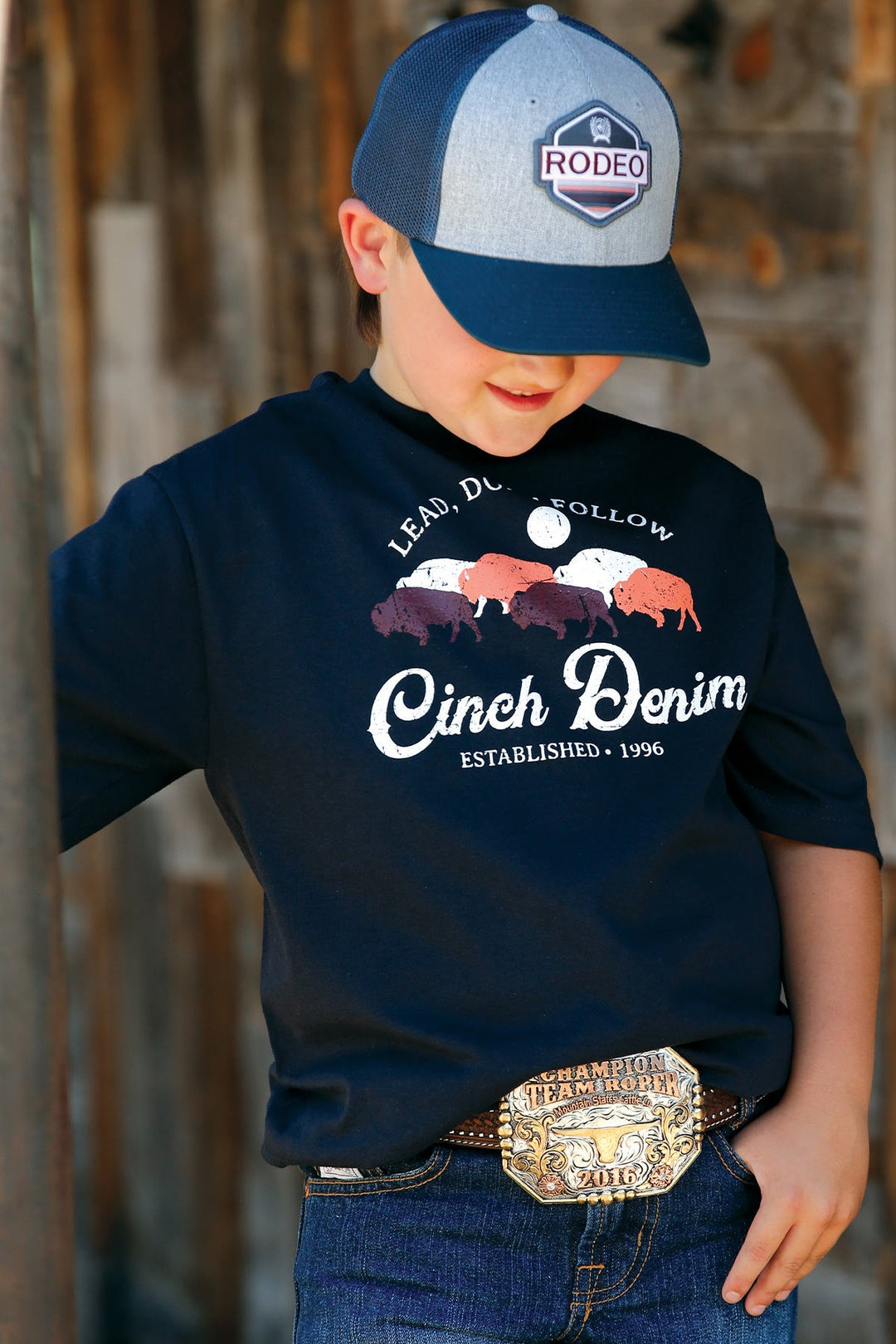 Cinch Boys Short Sleeve LEAD DON'T FOLLOW Navy T Shirt