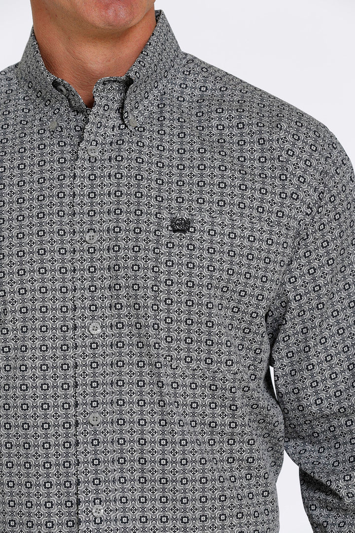 CINCH MEN'S MEDALLION PRINT BUTTON-DOWN WESTERN SHIRT - GRAY / NAVY