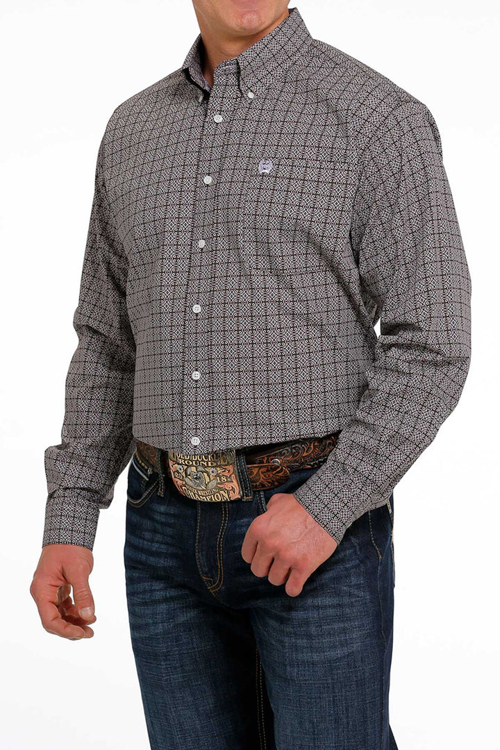 CINCH MEN'S MEDALLION PRINT BUTTON-DOWN WESTERN SHIRT - BROWN / WHITE