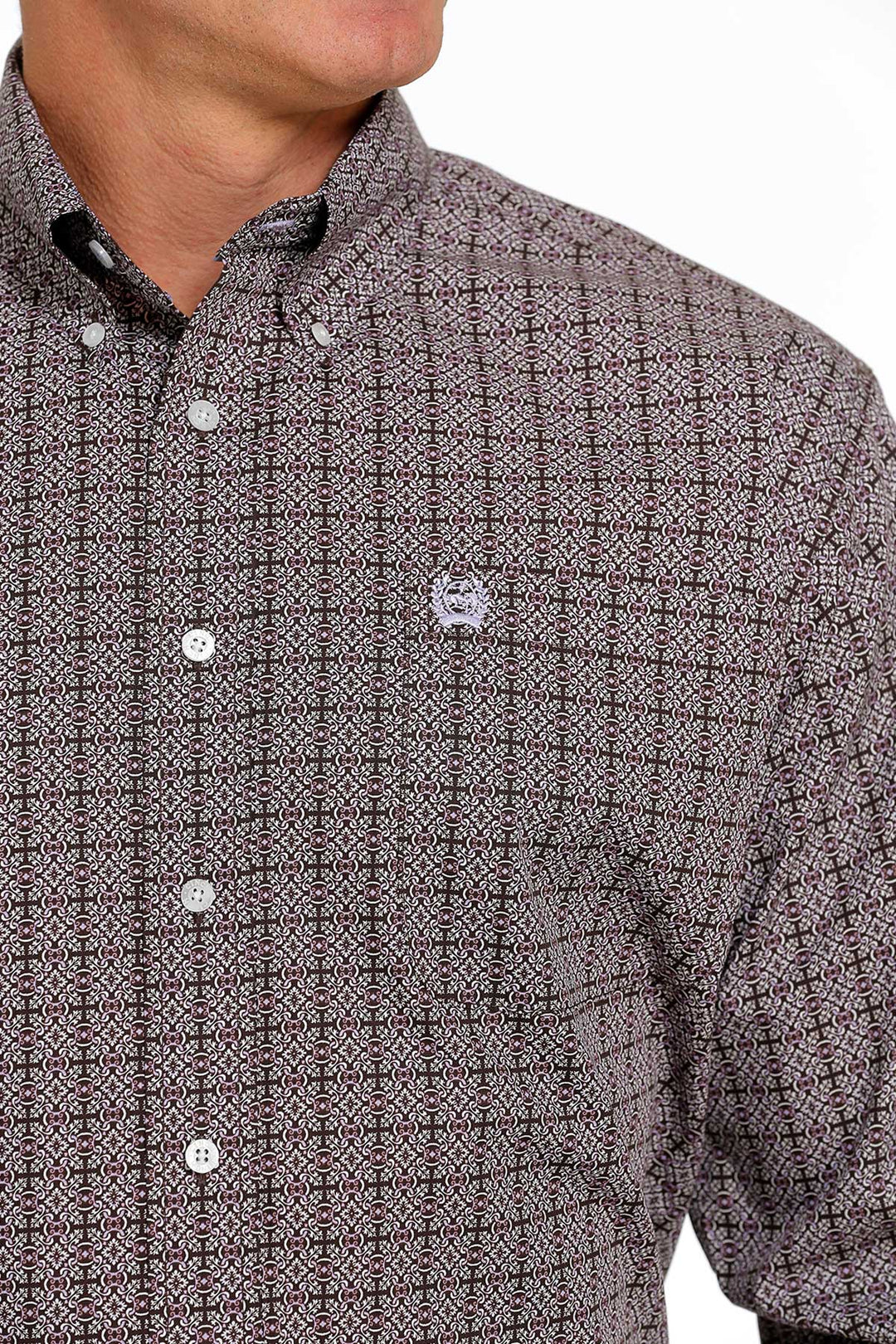 CINCH MEN'S MEDALLION PRINT BUTTON-DOWN WESTERN SHIRT - BROWN / WHITE