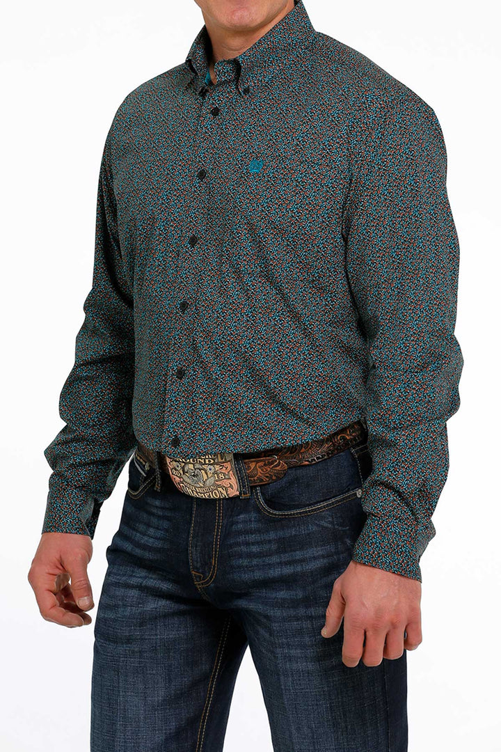 CINCH MEN'S GEOMETRIC BUTTON-DOWN WESTERN SHIRT - BLACK / ORANGE