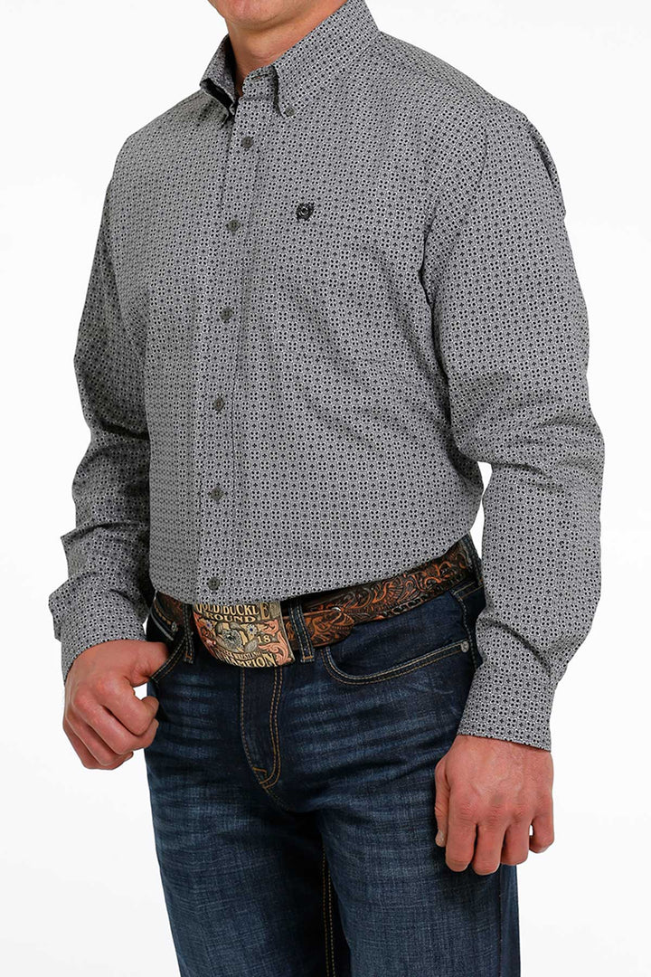 CINCH MEN'S GEOMETRIC BUTTON-DOWN WESTERN SHIRT - GRAY / BLACK