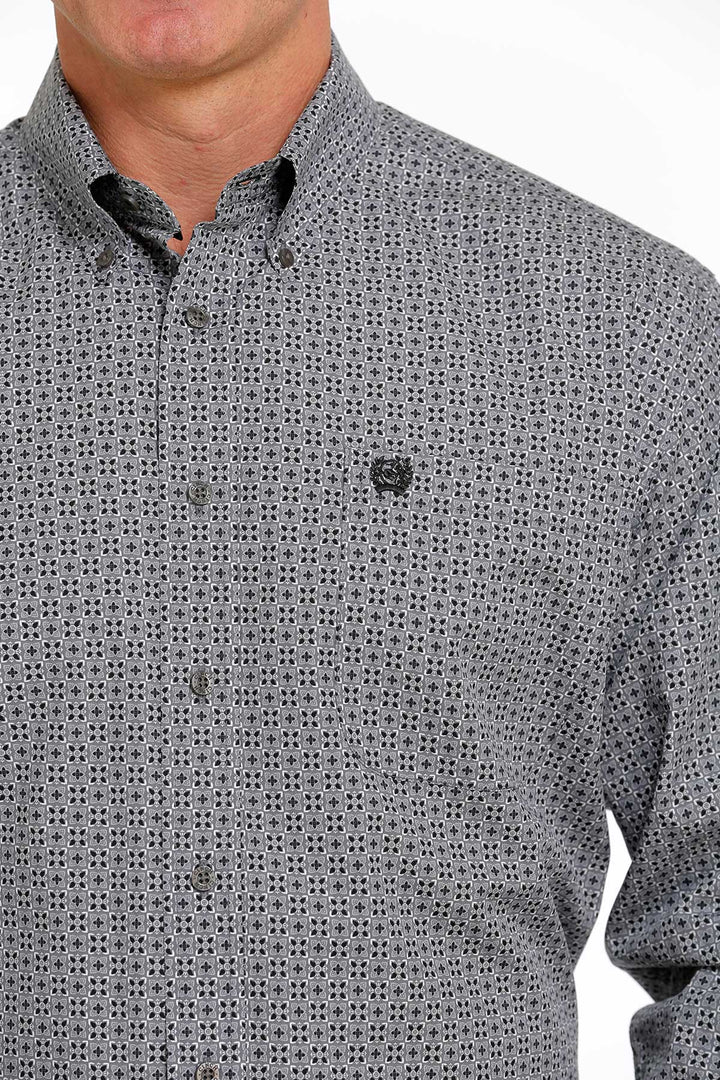 CINCH MEN'S GEOMETRIC BUTTON-DOWN WESTERN SHIRT - GRAY / BLACK